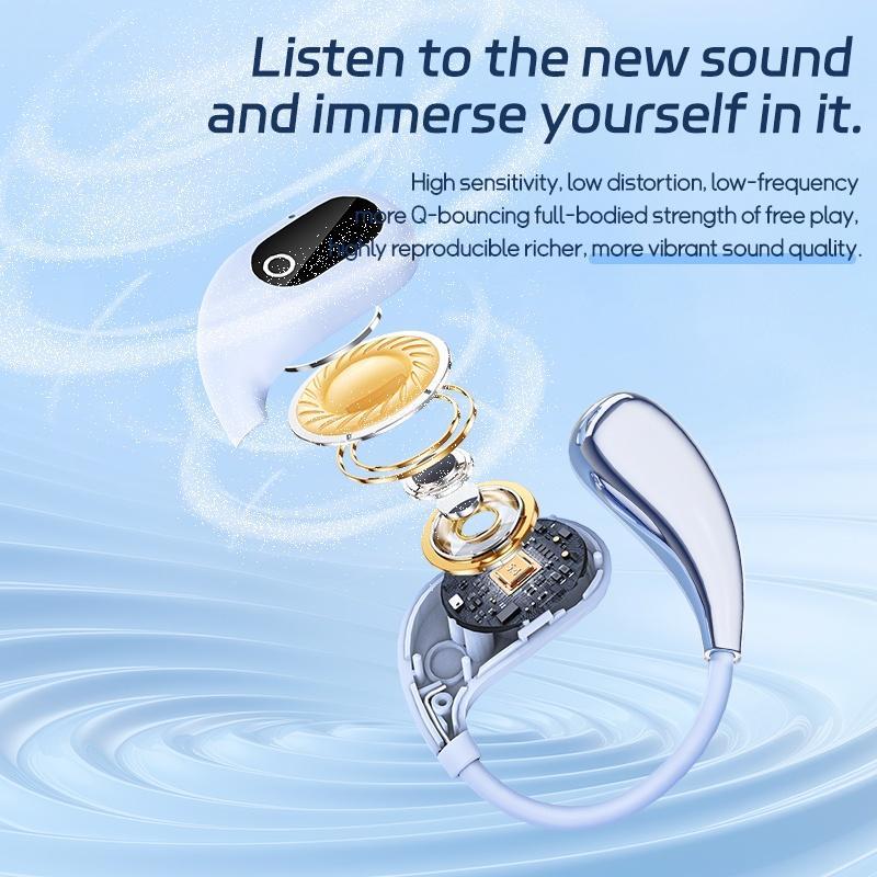 Wireless Open-ear Headphone with Charging Case, Bluetooth-compatible Earphone with Built-in Mic, HiFi Sound Quality Music Earbuds for Gaming Travel Sports