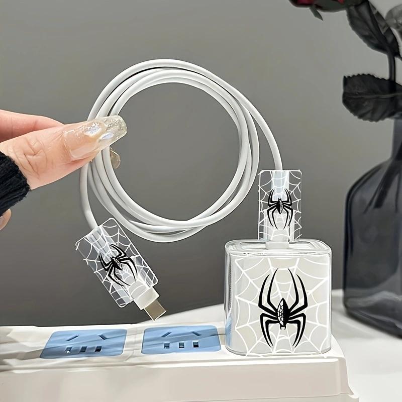 Spider Pattern Data Cable Protector, Clear Spider Pattern Charger Protective Cover, Phone Accessories for iPhone 18W 20W Charger