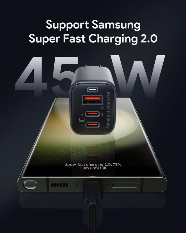 AUKEY PA-B6U Wall Charger Omnia II Mix 67W 3-Port Super Fast Charging Wall Charger Smartphone Cellphone Electronic Mobile