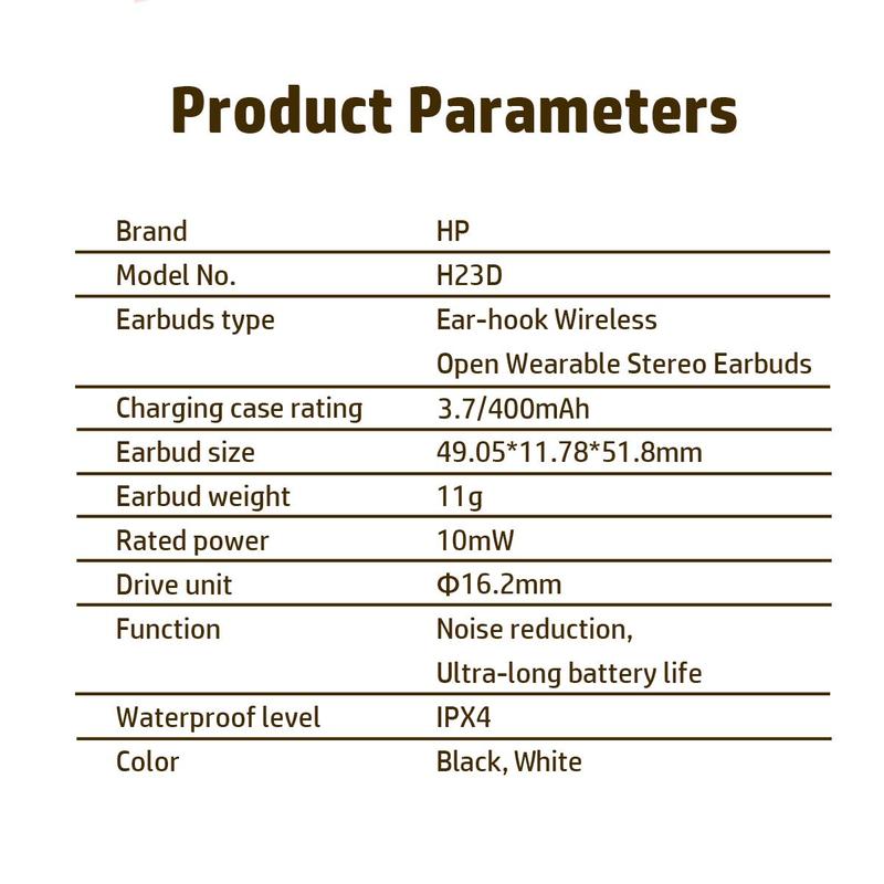 HP H23D Wireless Open-ear Headphone, 1 Count OWS IPX4 Waterproof Fashionable Sport Earbuds, Gaming Headphones for Smartphone, Idea Gift for Friend, Portable Earphones