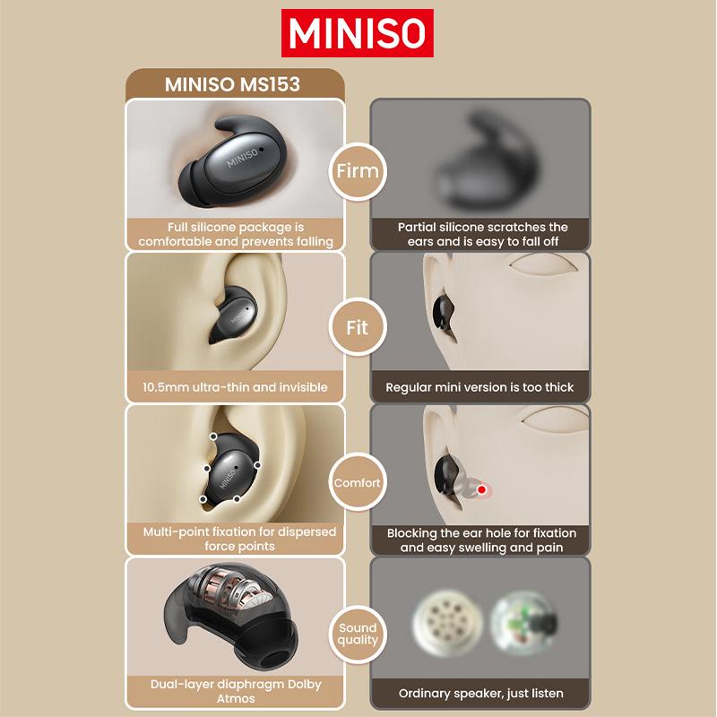 MINISO MS153 Wireless Sleep Earbuds Noise Blocking Headphones for Sleep Comfortable Fit Bluetooth 5.4 Earphones Side Sleeping In-Ear Headsets Noise reduction and sleep aid