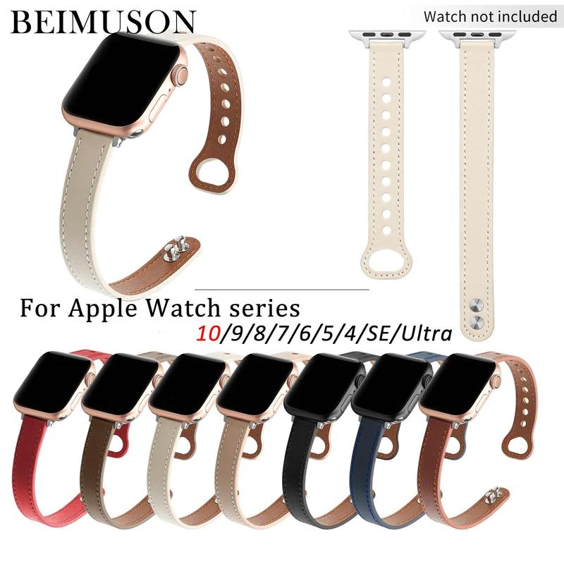 Faux Leather Watch Band (Band Only), 1 Count Fashionable Watch Band for Women, Slim Wristband for Apple Watch Series 10 9 8 7 6 5 4 SE Ultra