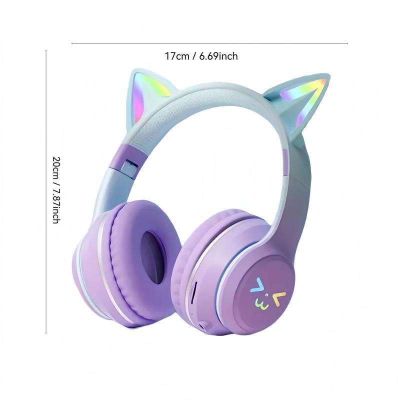 Wireless Headphone, Cat Ear Design Headphone with Built-in Microphone, Foldable Bluetooth-compatible Headset for Mobile Phone, PC &Laptop Christmas Gifts