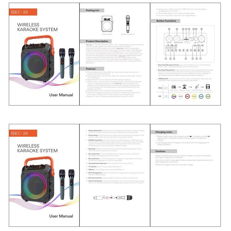 Bluetooth Karaoke Machine with 2 Wireless Microphones