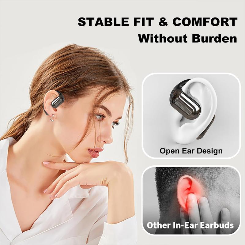 Open Ear Bluetooth 5.4 Headphones, Wireless Earbuds Sport Over Earphones Built-in Mic with Ear Hooks Long Playtime Ear Buds LED Display Charging Case