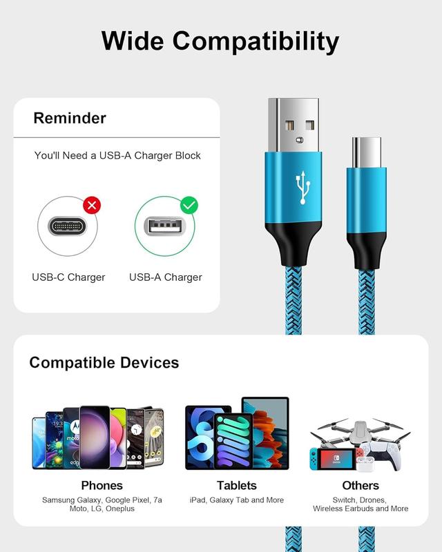 4 Pack C Type Charger Fast Charging Cable, Android Charger Cord for iPhone 16 15 14 Pro Max Plus, Google Pixel 9 8 Pro 8a, Samsung A55 A35 A25 A15 S25 S24 Ultra Braided Auto Data Cable-1.6 3 5 6ft Devices Lightning Micro Port