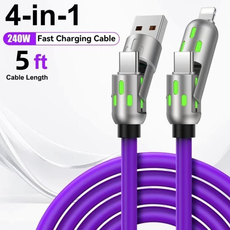 4-in-1 Multi USB Charging Cable(5ft)-MAX 240W Fast Charging Charger Cord with USB A+Type C foriPhone 16 15 14 13 iPad SamsungGalaxy MacBook iPad Tablets and More