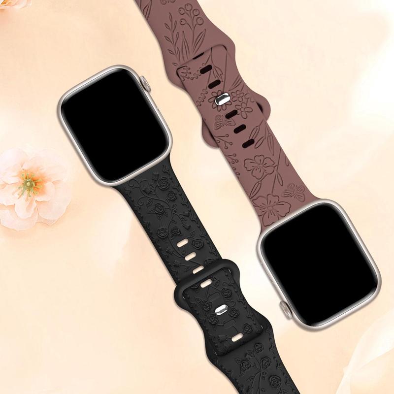 Floral Pattern Watch Band, 5 Counts set Silicone Sport Watch Band, Soft & Breathable Watch Band for iWatch Band 38mm 40mm 41mm 42mm 44mm 45mm 49mm