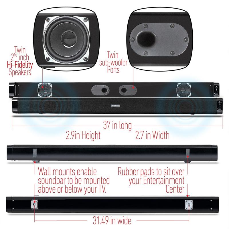 Deco Gear 60W Soundbar with Subwoofer - Premium 2.1 Channel Audio - Wireless Connectivity