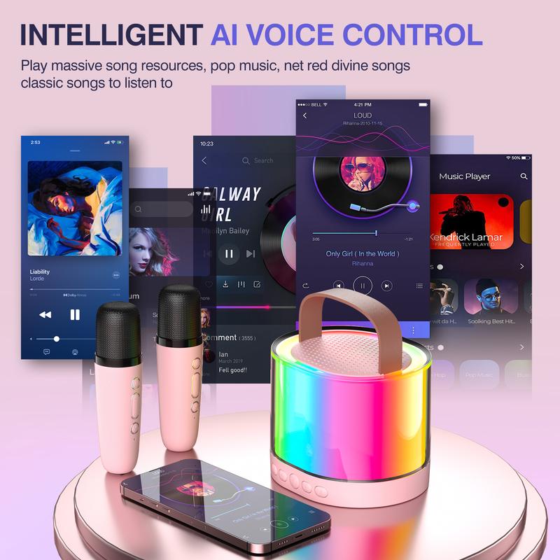 Upgraded Bluetooth mini karaoke machine K52! It is equipped with 2 Bluetooth wireless microphones and is a Christmas gift for boys and girls, Audio Smartphone!