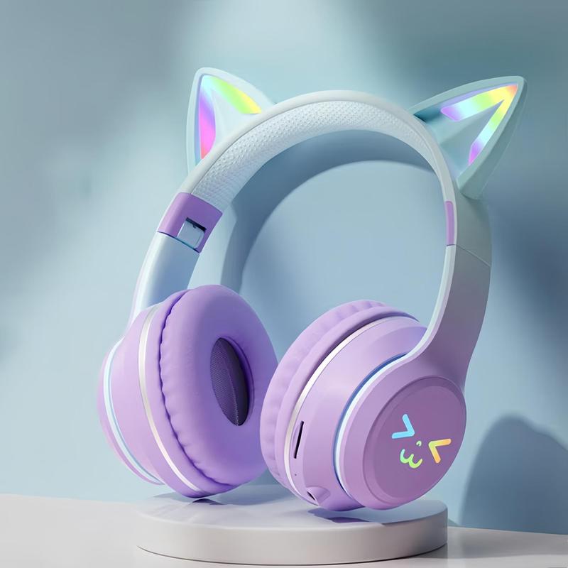 Wireless Headphone, Cat Ear Design Headphone with Built-in Microphone, Foldable Bluetooth-compatible Headset for Mobile Phone, PC &Laptop Christmas Gifts