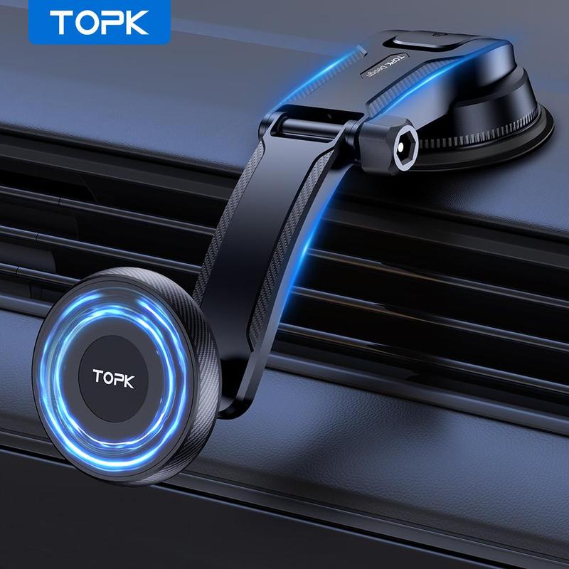 TOPK Magnetic Car Phone Holder, 1 Count Adjustable Horizontally & Vertically Single-hand Operation Magnetic Car Phone Holder Compatible with iPhone