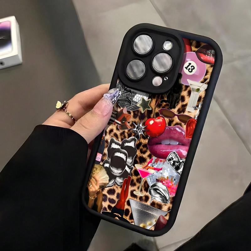 Lip & Leopard-print Phone Case, Shockproof Anti-slip Soft TPU Phone Protective Cover, Phone Accessories for iPhone 11 12 13 14 15 Pro Max 15 Plus, Smartphone Accessories