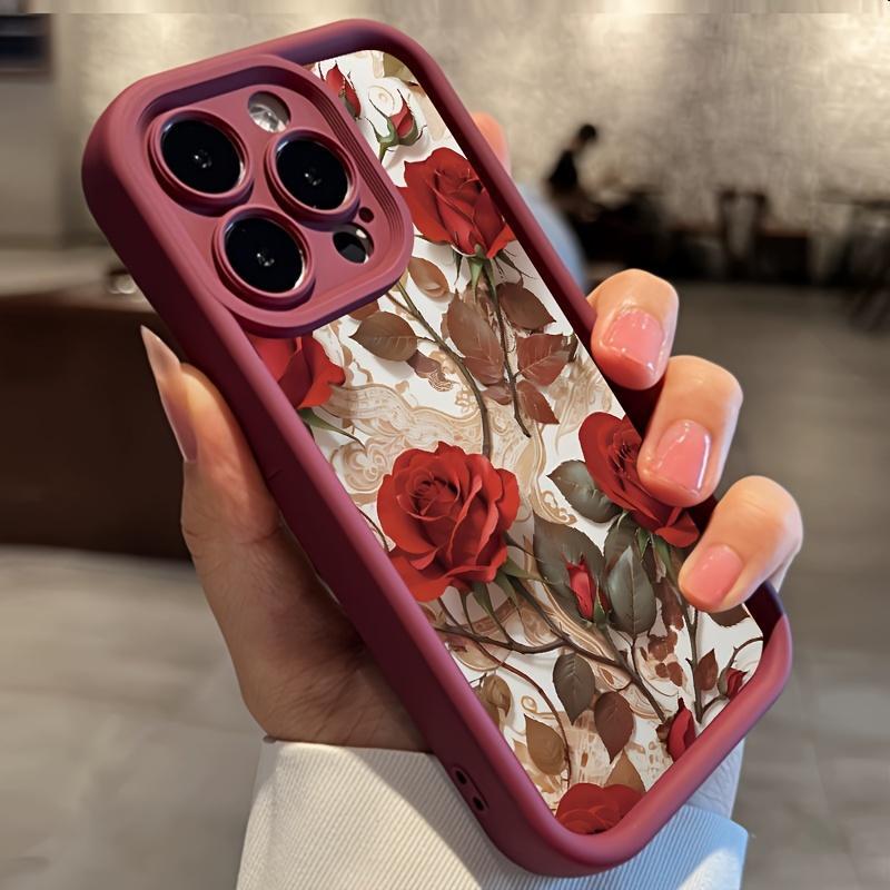 Rose Floral Pattern Phone Case, 1 Count Soft Shockproof Phone Protective Cover, Phone Accessory Compatible with iPhone 11 12 13 14 15 16 Pro Max XR X XS