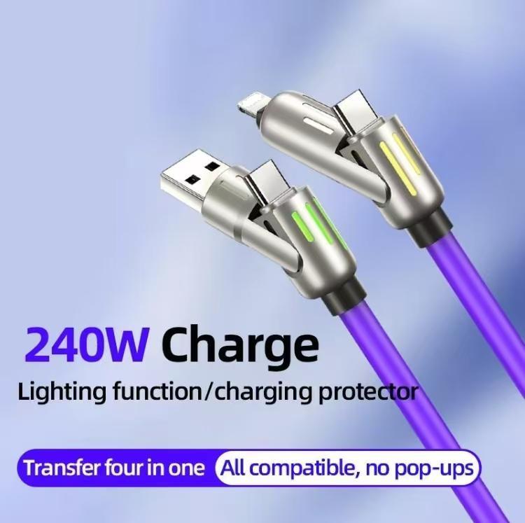 4-in-1 Multi USB Charging Cable(5ft)-MAX 240W Fast Charging Charger Cord with USB A+Type C foriPhone 16 15 14 13 iPad SamsungGalaxy MacBook iPad Tablets and More