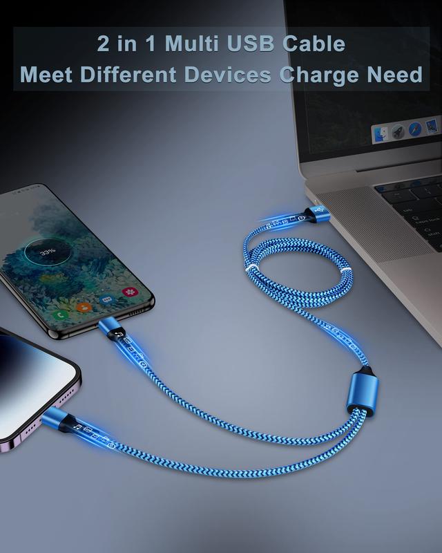 Multi Charger Cable with Lightning&USB C Port 2 in 1 Nylon Braided Multiple USB Cable Fast Charging Cord for Apple Android Devices Compatible with iPhone 16 15 14 13 12 Pro Max, iPad, Samsung, Google-4FT Aluminum Smartphone apple adapter Mobile Electronic