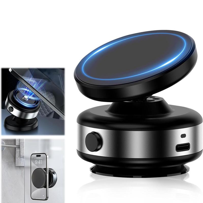 360 Degree Rotatable Car Magnetic Phone Holder, USB Rechargeable Electric Vacuum Magnetic Car Phone Mount, Magnetic Suction Cup Phone Holder for Car