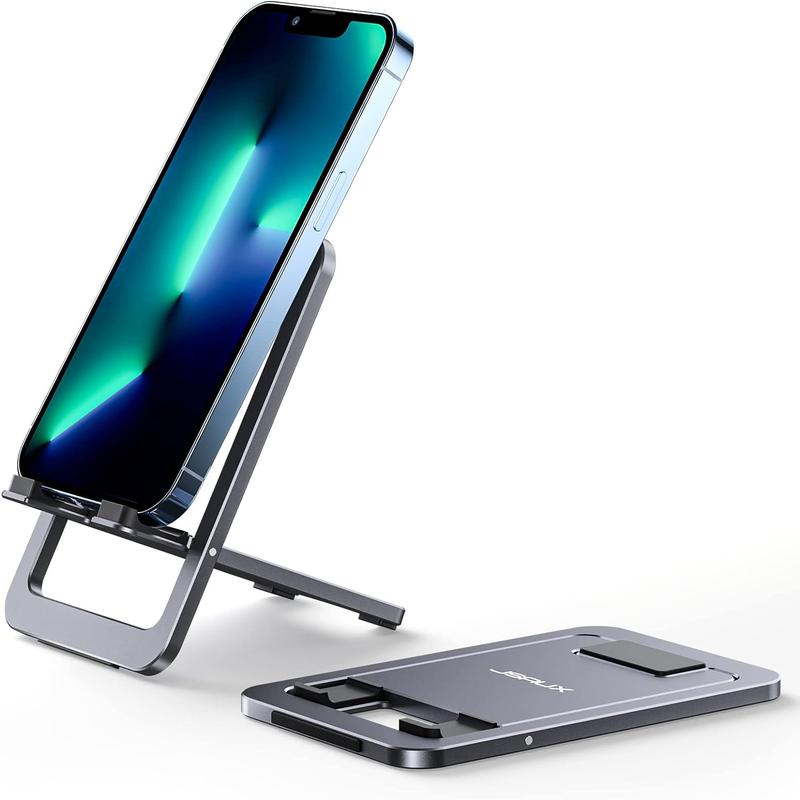 JSAUX Foldable Aluminum Adjustable Phone Holder for Desk Portable Travel Holder Office Desk Accessories Compatible for iPhone 14 13 12 11 Pro Max X Xr Samsung S22 S21 A53 Switch Stand Cellphone