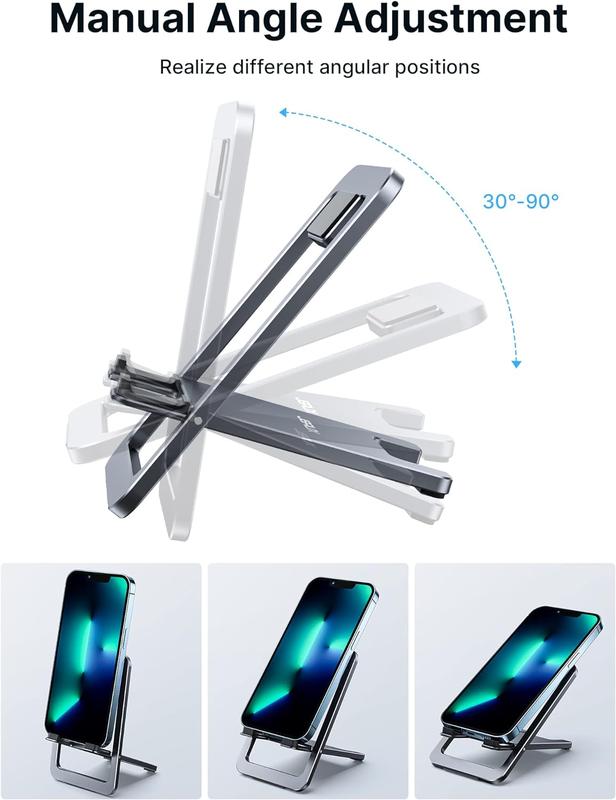 JSAUX Foldable Aluminum Adjustable Phone Holder for Desk Portable Travel Holder Office Desk Accessories Compatible for iPhone 14 13 12 11 Pro Max X Xr Samsung S22 S21 A53 Switch Stand Cellphone