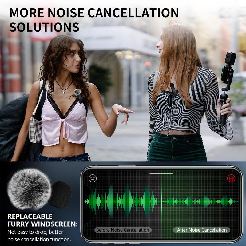 2pcs Professional Wireless Lavalier Lapel Microphone for iPhone, iPad - Cordless Omnidirectional Condenser Recording Mic for Interview Video Podcast Vlog,YouTube,TikTok