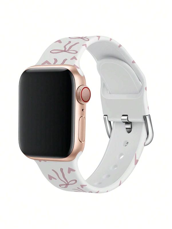 Pink Bow Heart Printed Silicone Watch Band for 38-49mm Apple Watch Series Ultra, SE, 8, 7, 6, 5, 4, 3, 2, 1 Accessories Wearable