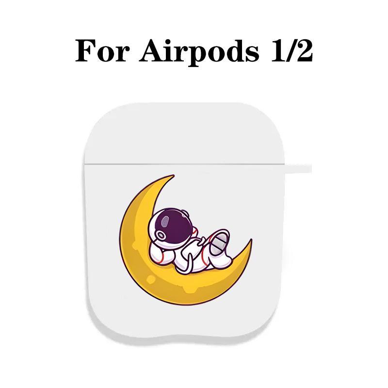 Cute Moon & Astronaut Design Earphone Case with Hiking Buckle, Shockproof & Anti-Fall TPU Earphone Cover for AirPods 1 2, 3, Pro, Pro 2, Gift for Friend