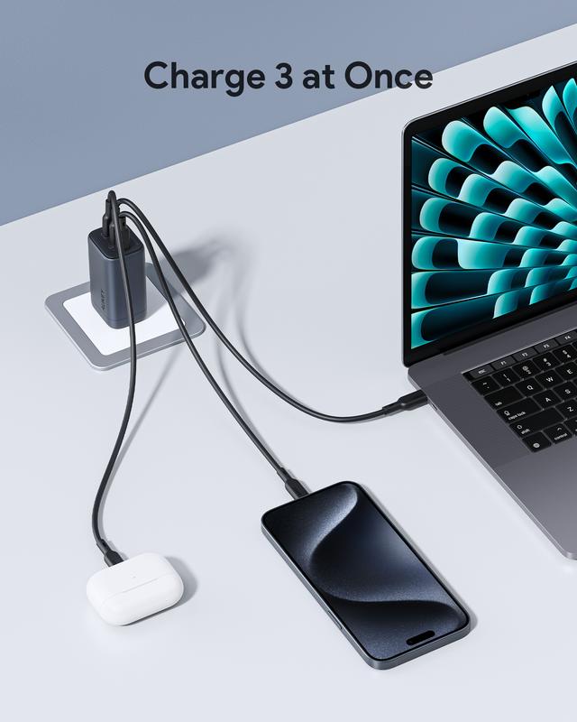 AUKEY PA-B6U Wall Charger Omnia II Mix 67W 3-Port Super Fast Charging Wall Charger Smartphone Cellphone Electronic Mobile