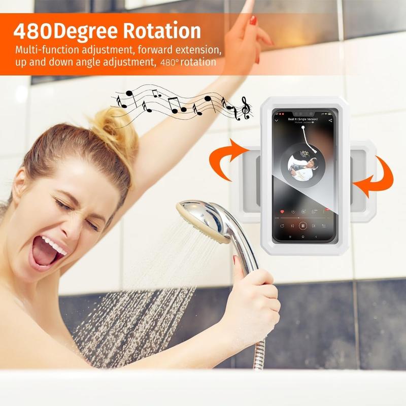 Shower Phone Holder | Upgraded 480Rotation | Adjustable Wall Mount Phone Holder Phone Stand Waterproof Case for Bathroom Bathtub | Anti-Fog Shower Phone Holder for 4