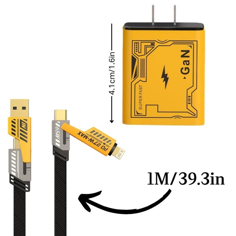 Charging Head & 4 In 1 Charging Cable Set, 20W Portable PD Fast Charging Head & Flat Cable Set, Accessories for iPhone 16 15 14 13 12, Samsung S25