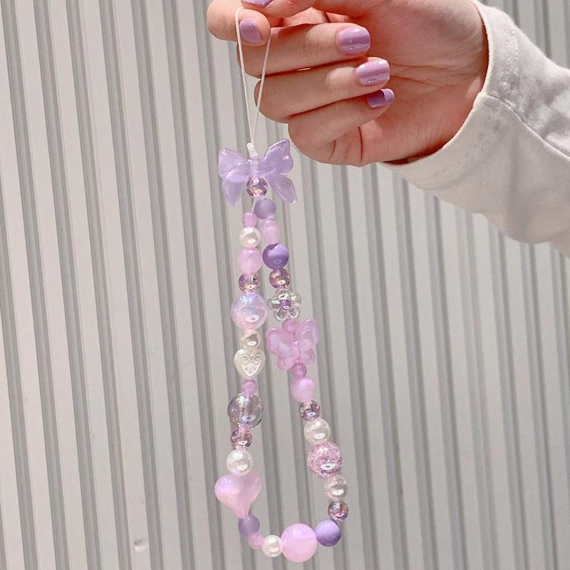 Cute Bow-knot Design Beaded Phone Chain, Fashionable Phone Lanyard, Fashion Phone Decoration Accessories for Women & Girls