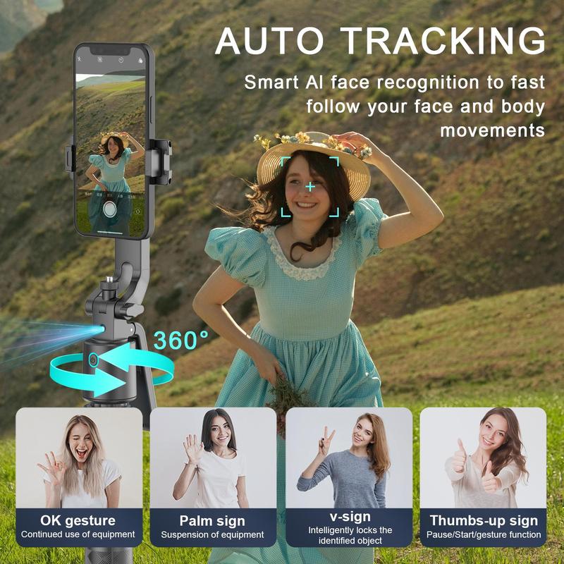 Automatic Face Tracking Tripod, 360° Rotatable Selfie Stick with Remote Control, Gesture Control Phone Holder for Vlog, Live Streaming, Video Recording