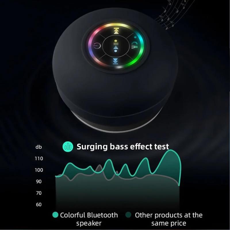 Portable mini Bluetooth shower  with variable LED lights, iPX4 waterproof, hands-free , wireless stereo rechargeable, suitable for beaches, showers, and homes, a must-have for families Mini Waterproof Shower  waterproof Audio Speakers Smartphone Subwoofer