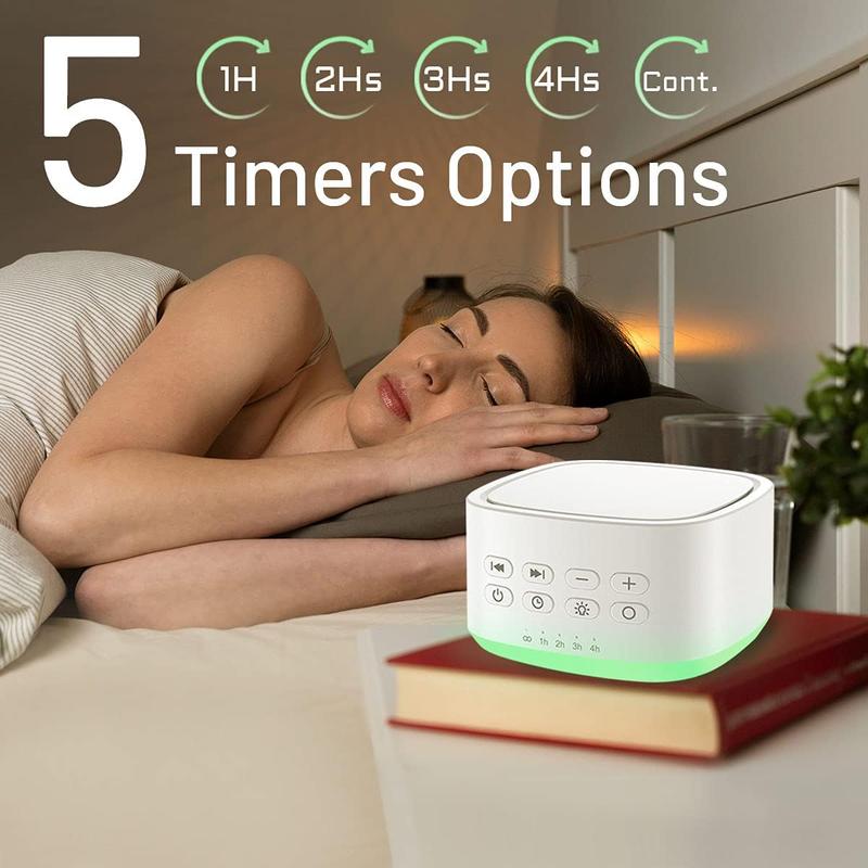 White Noise Machine 10 Colors Lights and 25 Soothing Sounds Sleep Sound Machine with 5 Timers with Memory Feature Portable Sound Machine for  Adults. (White)