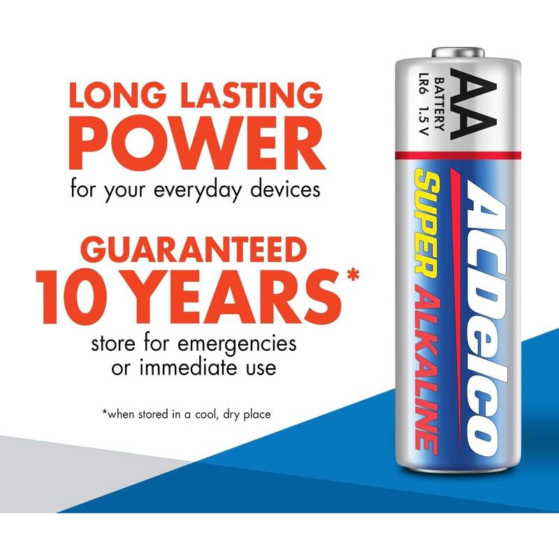 ACDelco 40-Count AA Batteries, Maximum Power Super Alkaline Battery, 10-Year Shelf Life, Reclosable Packaging, Blue Accessories Digital