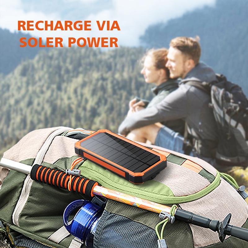 2-USB Ports Solar Power Bank, Wireless Solar Portable Charger for iPhone Huawei Phone, Wireless Solar Phone Charger with LED Light Flashlight, Mobile Charging Device, Smartphone Chargeable Accessories, Back to School