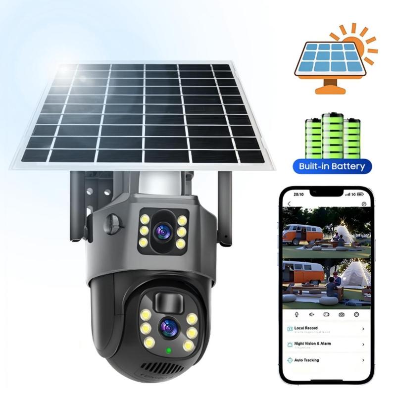 Solar Powered Wireless Outdoor Security Camera, 360° Rotatable Low-power Consumption 2K Wifi Security Camera, Dual Lens Solar Camera Outdoor Wireless with Motion-detection, Solar CCTV, Outdoor CCTV, Outdoor Camera, Christmas 2024