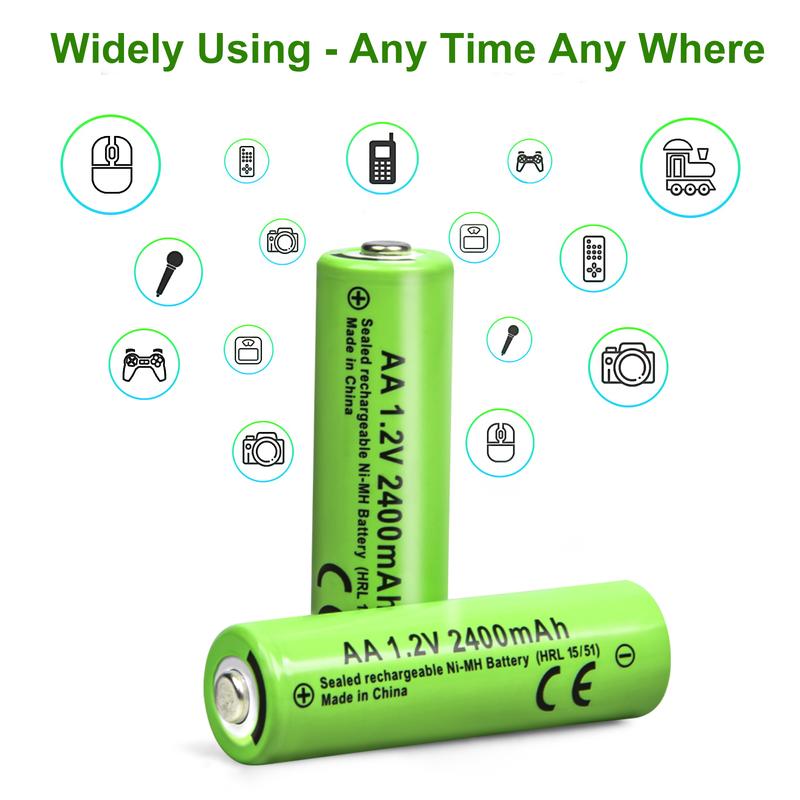 8 16pcs, AA Rechargeable Batteries 1.2V 2400mAh Rechargeable Batteries for Remote Controls, Toys,Smoke Alarms, Remote Controllers,Cameras, Radios, Alarmm Clocks,Wireless Mice, Shavers