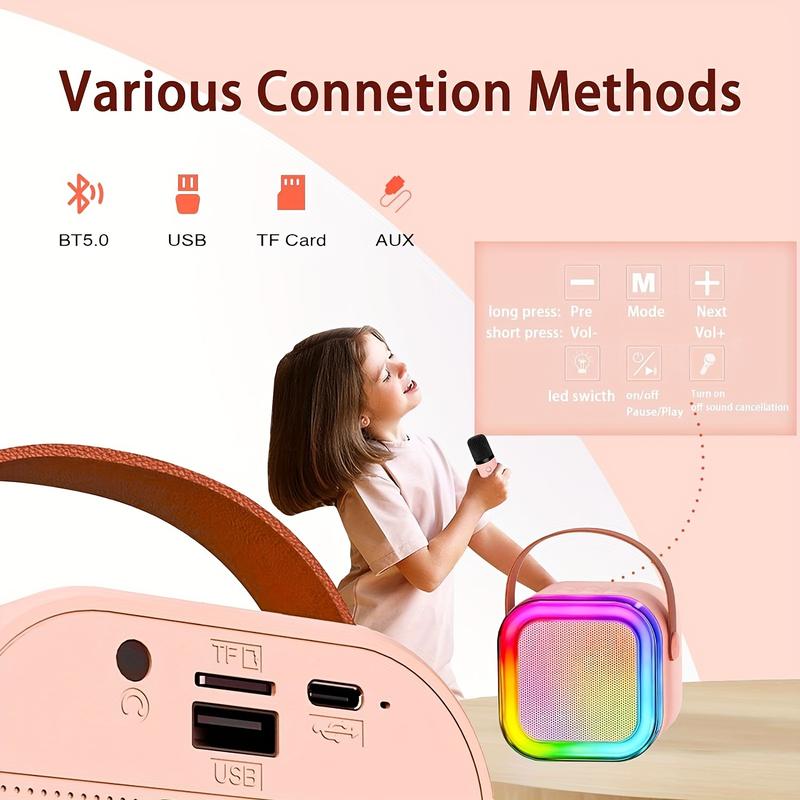 A Mini Karaoke Machine with Two Microphones, Portable Wireless Sound Box of Microphone, LED Light Effect Karaoke Machine, Suitable for Birthday Parties, Family Gatherings and Other Occasions. Suitable as Speaker, Christmas Gift, New Year Gift, Birthday Gi