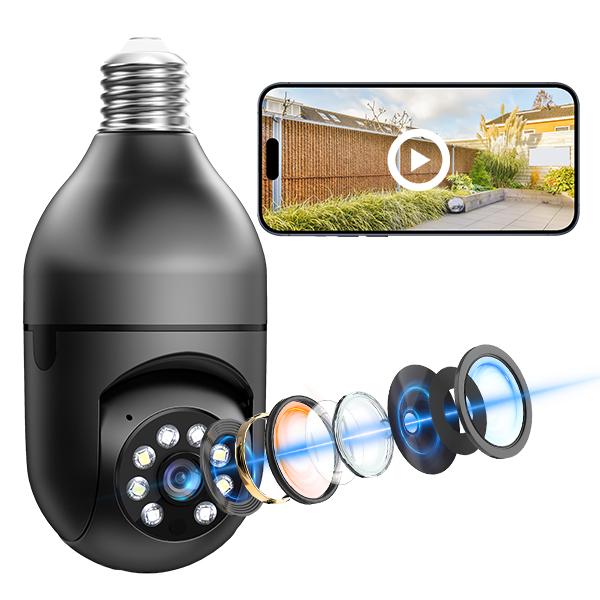 WESECUU Security Cameras For Home,Bulb Security Camera,Wireless 2.4&5Ghz Wifi Indoor Outdoor,Two-Way Speaker,Motion Tracking Alarm,Sound Alarm