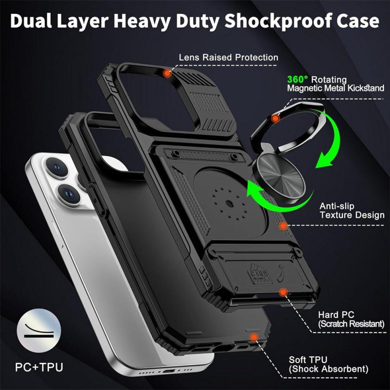 Shockproof Armor Hard Case Cover with Wallet Credit Card Slot & Ring Stand Function, Anti-fall Phone Cover, Phone Case for iPhone 15 14 13 iPhone 15 Pro Max iPhone 16 Series, Fall Gift