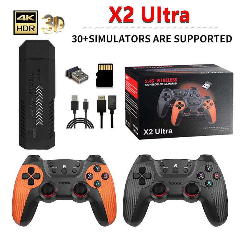 x2 ultra 2.4G Twin Wireless Gamepad, Game Stick , Built-in 128g memory and 30,000 games, support more than 40 kinds of emulators, two player retro game console, family game console, classic arcade games, husband kids' gifts