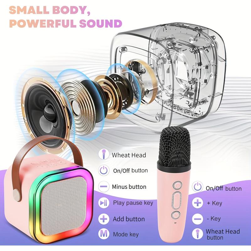 A Mini Karaoke Machine with Two Microphones, Portable Wireless Sound Box of Microphone, LED Light Effect Karaoke Machine, Suitable for Birthday Parties, Family Gatherings and Other Occasions. Suitable as Speaker, Christmas Gift, New Year Gift, Birthday Gi