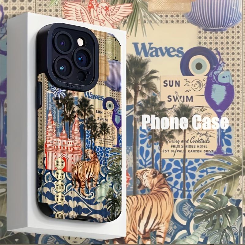 Vintage Tiger Pattern Phone Case, Shockproof Phone Protective Cover, Phone Accessory Compatible with iPhone 16 15 14 13 12 11 Plus Pro Pro Max