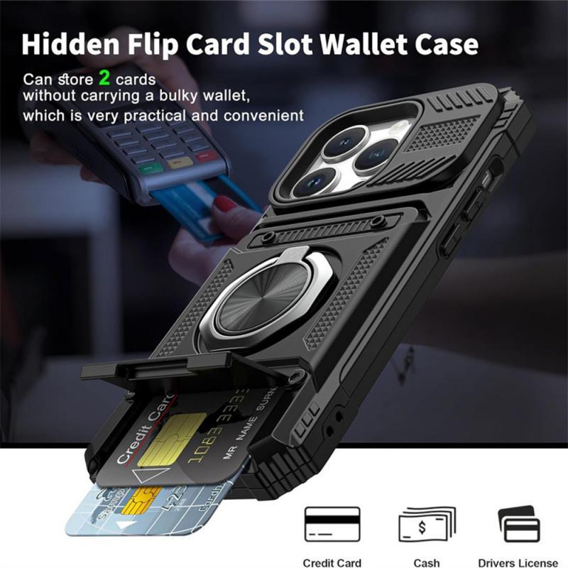 Shockproof Armor Hard Case Cover with Wallet Credit Card Slot & Ring Stand Function, Anti-fall Phone Cover, Phone Case for iPhone 15 14 13 iPhone 15 Pro Max iPhone 16 Series, Fall Gift