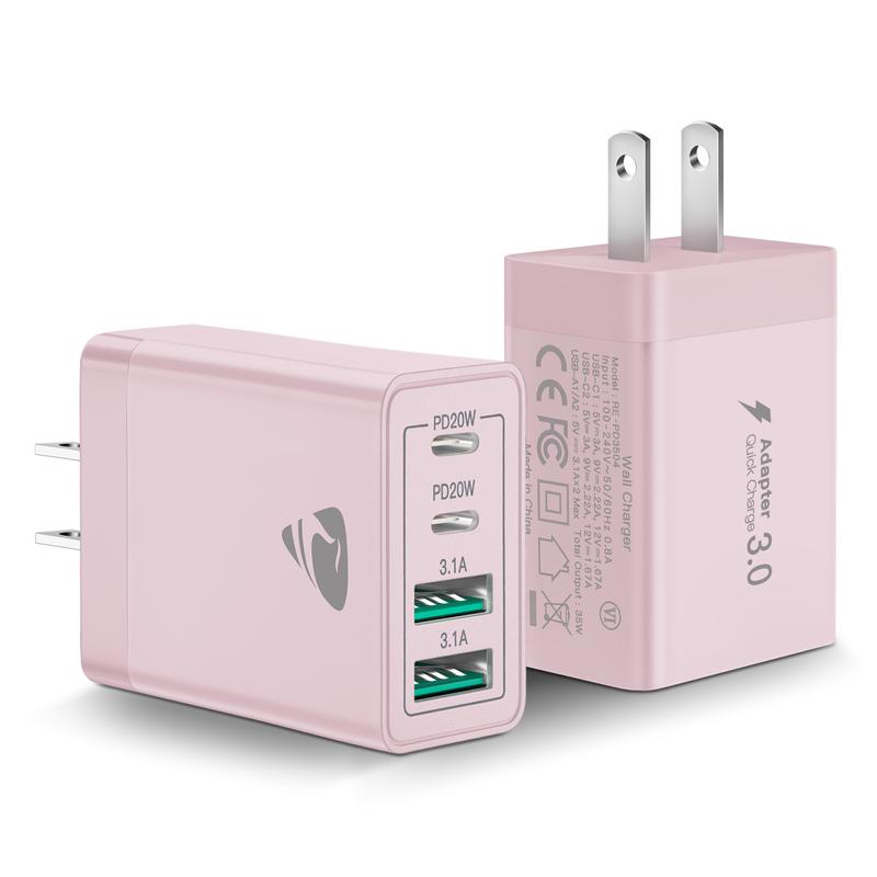 Aioneus 4 in 1 Wall Charger, 40W Fast Travel Charger Block, 4-Port PD Power Adapter + QC Wall Plug Multiport Type C Charging Block Cube