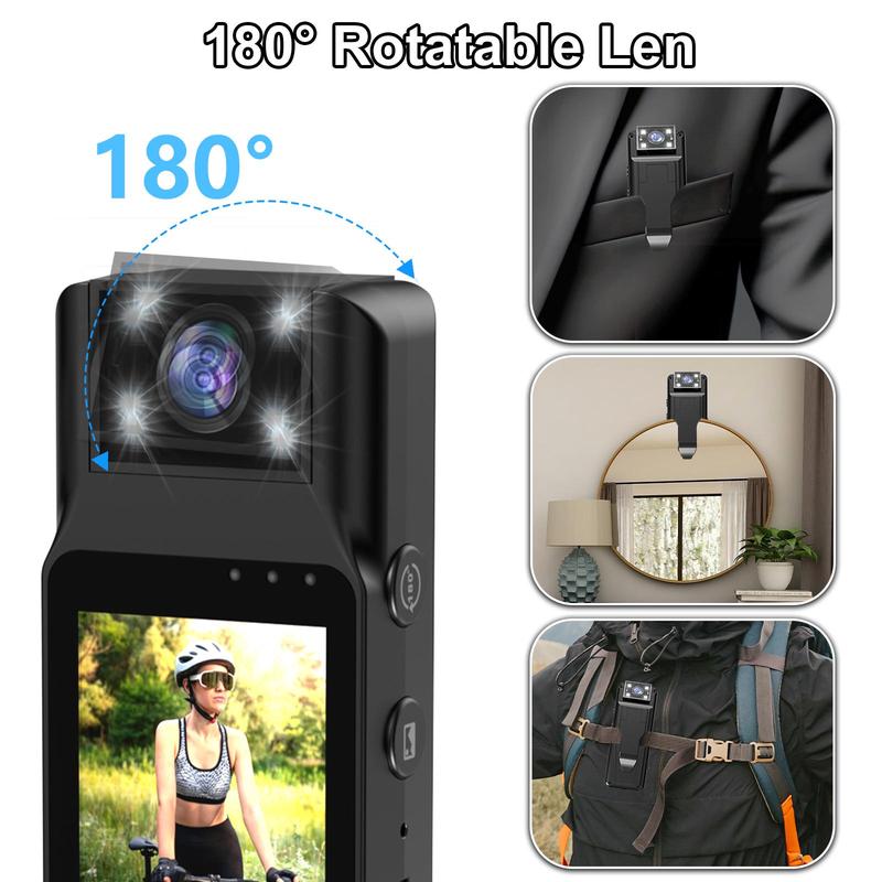 4K Wearable Action Camera, Portable WiFi Hotspot Sports Camera with 180 Degree Rotation Lens & 1.3'' LCD Color Screen, Vlog DV Camcorder for Outdoor Sport