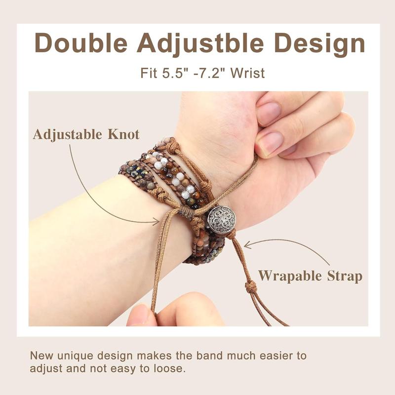 Boho Beaded Watch Bands for Women Compatible with Apple Watch Band 38mm 40mm 41mm Brown Stone Bracelets Adjustable Handmade Braided Rope Watch Strap for iWatch Series 9 8 7 6 5 4 3 2 1 SE Ultra