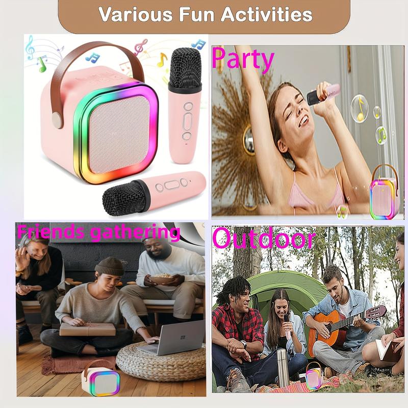 A Mini Karaoke Machine with Two Microphones, Portable Wireless Sound Box of Microphone, LED Light Effect Karaoke Machine, Suitable for Birthday Parties, Family Gatherings and Other Occasions. Suitable as Speaker, Christmas Gift, New Year Gift, Birthday Gi