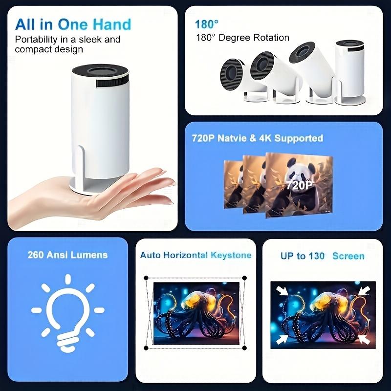 Sharp Display, Ultra-portable 4K Mini Projector - Smart WiFi And Wireless, Adjustable Screen, 180° Rotation, USB Powered - Perfect For Home Entertainment