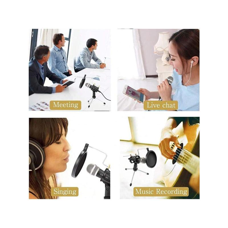 LIUHUAIHAO  Condenser Microphone Recording 3.5mm Interface Plug&Play Live Karaoke Video Conference For PC Computer Gaming With Adjustable Mount Holder